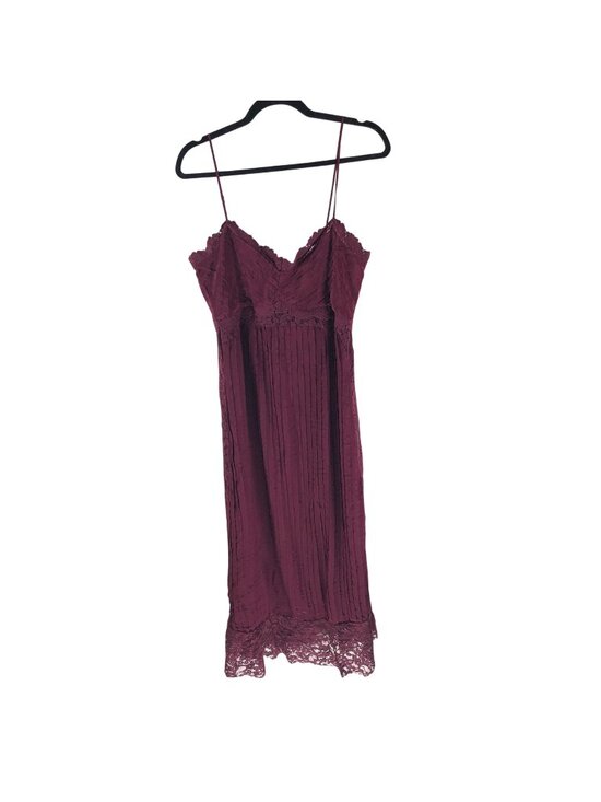 Farm Rio Midi Slip Dress Lace Burgundy Sleeveless Pleated Satin M